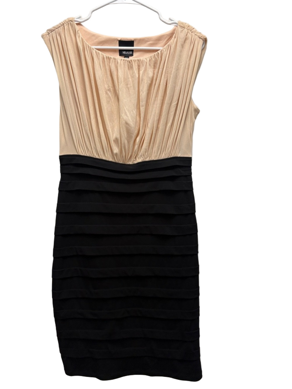 Melrose Two-Tone Pleated Midi Dress in Blush Black Size 10